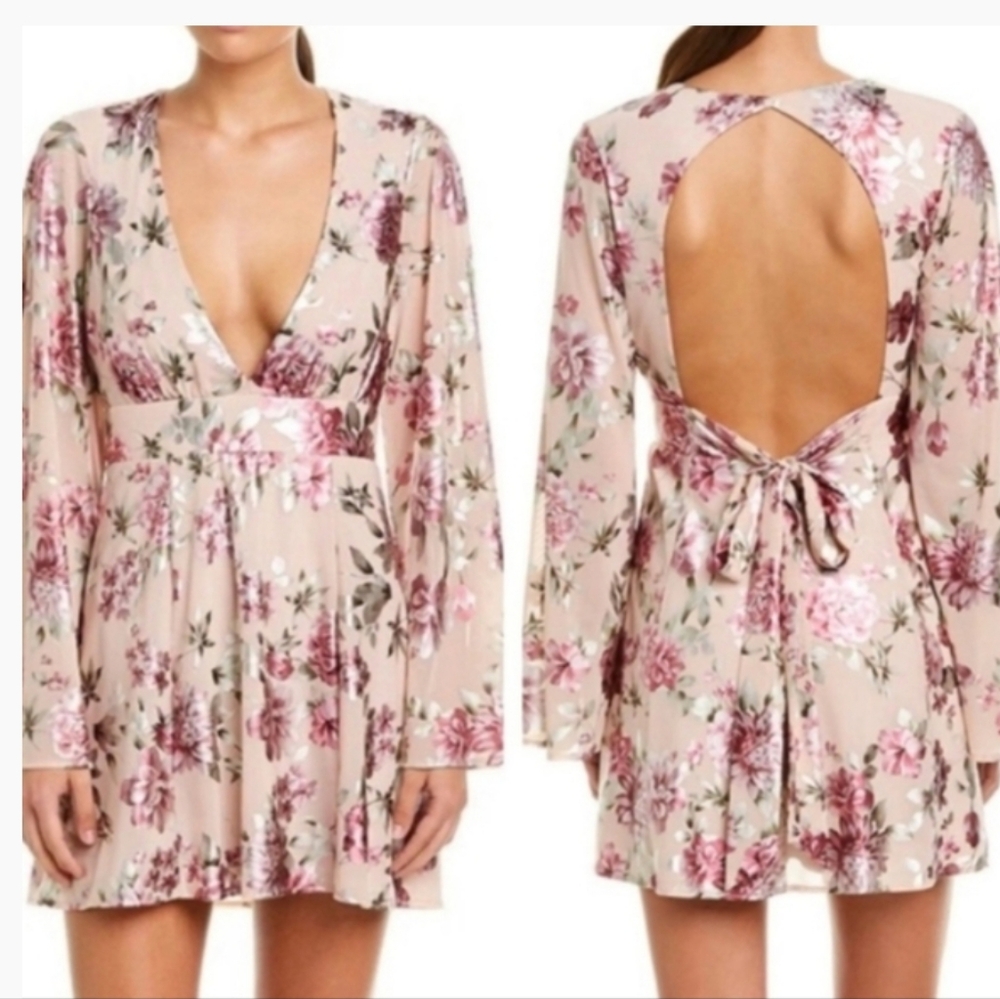 Show Me Your Mumu Pink Floral Long Sleeve Open Back Mini Dress